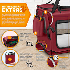 Reisbench hond - Draagtas hond - Transportbox - 61x42x42 cm - Rood - TRESKO