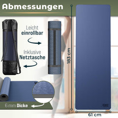 Yogamat - Fitness mat - Sportmat - Yoga mat extra dik - 183x61 cm - Donkerblauw - TRESKO