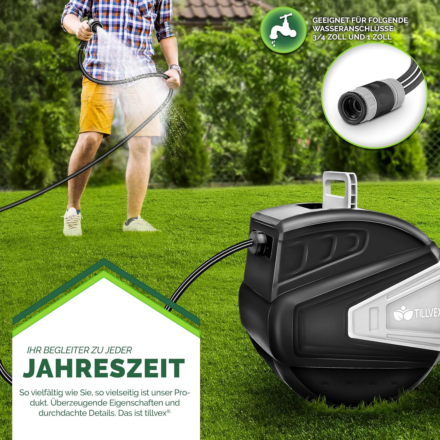 Tillvex® Tuinslanghaspel - Wandslangenbox - 30m Tuinslang  - Zwart