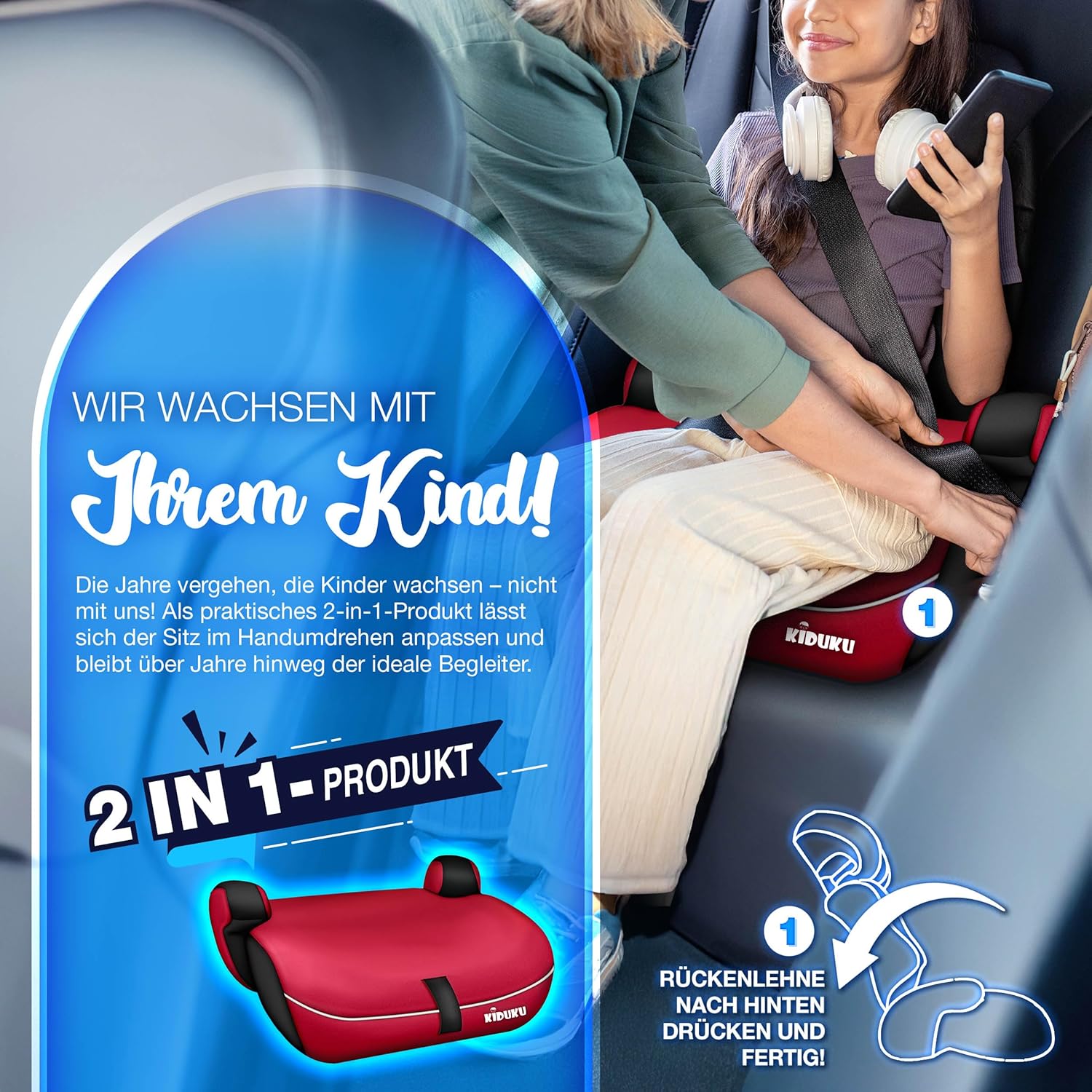 KIDUKU® Autostoeltje - Kinderzitje - Veiligheidsgordel - Rood
