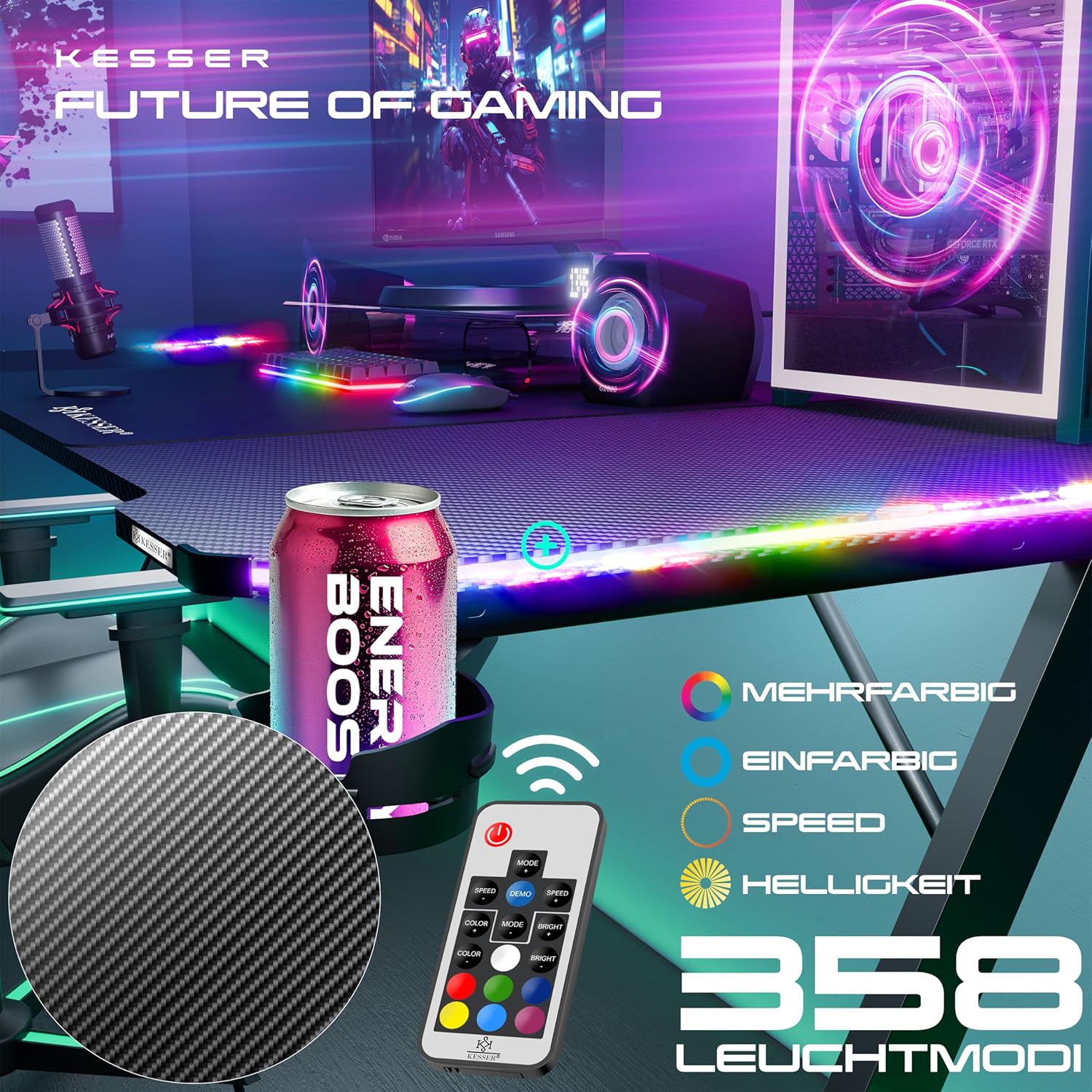 KESSER® Gamingtafel - Bureau - Computertafel- 100x60cm - Zwart