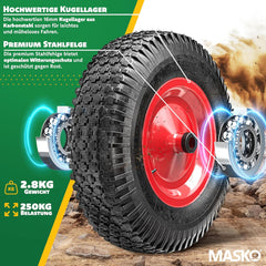MASKO® Kruiwagenwiel - 40cm - 250kg - Lekbestendig - Rood