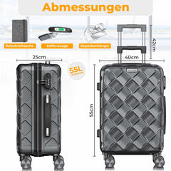 Reiskoffer met wielen - Handbagage - 55L - Antraciet - KESSER®