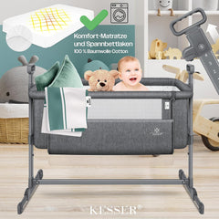 KESSER® 3in1 Ledikant - Babybed - Verstelbaar - Inklapbaar - Grijs •