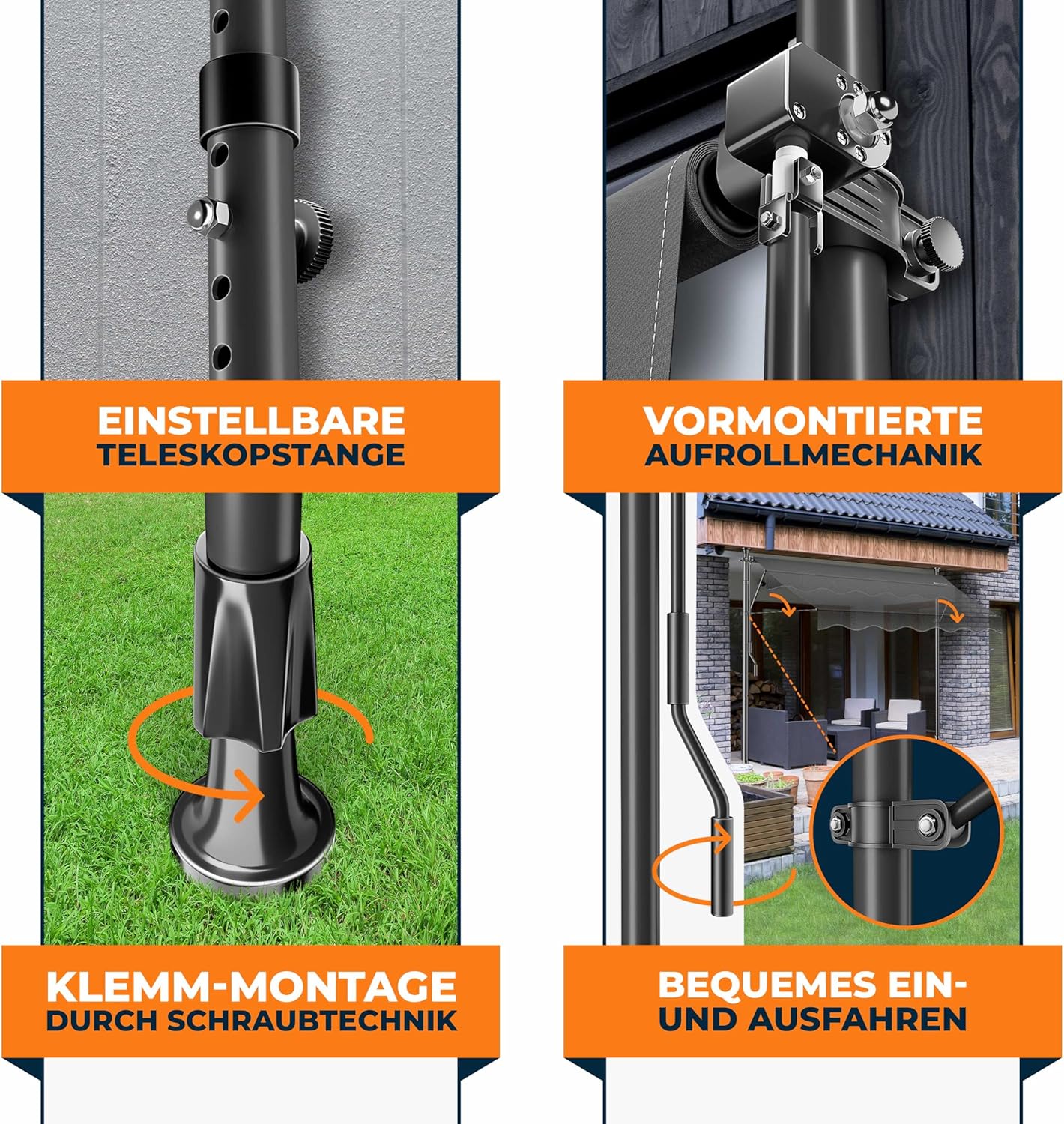 KESSER® Klemluifel met handslinger en led-lichtsnoer, balkonluifel zonder boren, luifel uv-bestendig, in hoogte verstelbaar en waterafstotend, zonwering voor balkon, terras en tuin, 300 cm