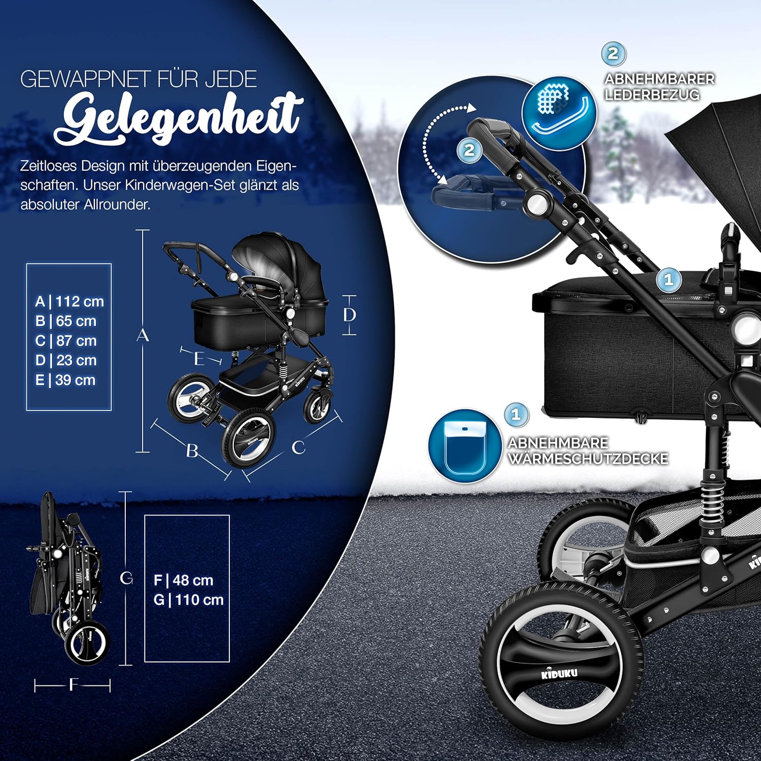 Kinderwagen 3 in 1 - Buggy - Wandelwagen - Kinderbuggy - Zwart - KIDUKU®