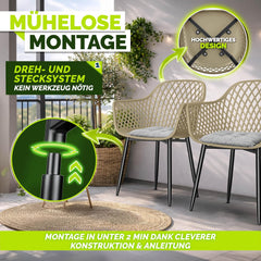 tillvex Tuinstoelen, set van 2, weerbestendig, met armleuning, belastbaar tot 120 kg, tuinstoelen, uv-bestendig, terrasstoel, tuinmeubelen, terras, balkon, beige