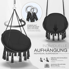 Hangstoel - Binnen & Buiten - Hangschommel - Tot 200kg - Zwart - Tillvex®