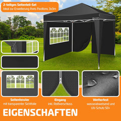 KESSER® Zijwand voor paviljoen - 3x3m - Zwart •