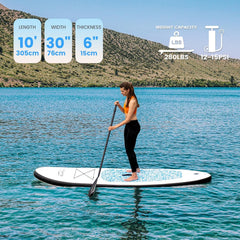 FunWater Opblaasbaar stand-up paddleboard voor volwassenen, alle vaardigheden met alle accessoires, peddel, pomp, zitting (305 cm, marmerstructuur, lichtblauw)