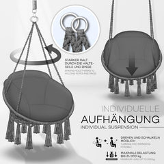 Hangstoel - Binnen & Buiten - Hangschommel - Tot 200kg - Antraciet - Tillvex®
