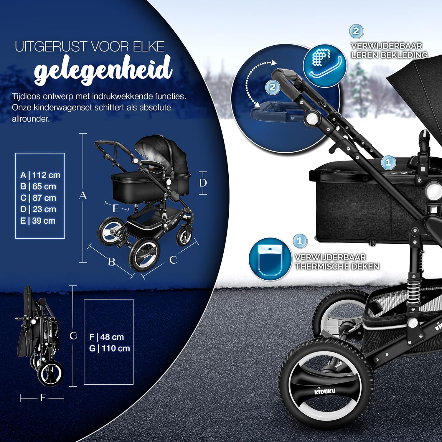 Kinderwagen 3 in 1 - Buggy - Wandelwagen - Kinderbuggy - Zwart - KIDUKU®