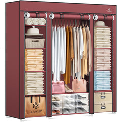KESSER® Kledingkast stoffen kast stabiel met kledingstang en planken, incl. 5x kleerhangers, stoffen vouwkast voor slaapkamer, kleedkamer garderobe met kledingrek 150x45x175cm Bordeaux rood