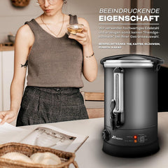 TRESKO® glühweinkoker, 6 l/1500 W, inmaaktoestel van roestvrij staal, glühweinautomaat, warmwaterdispenser, grijs