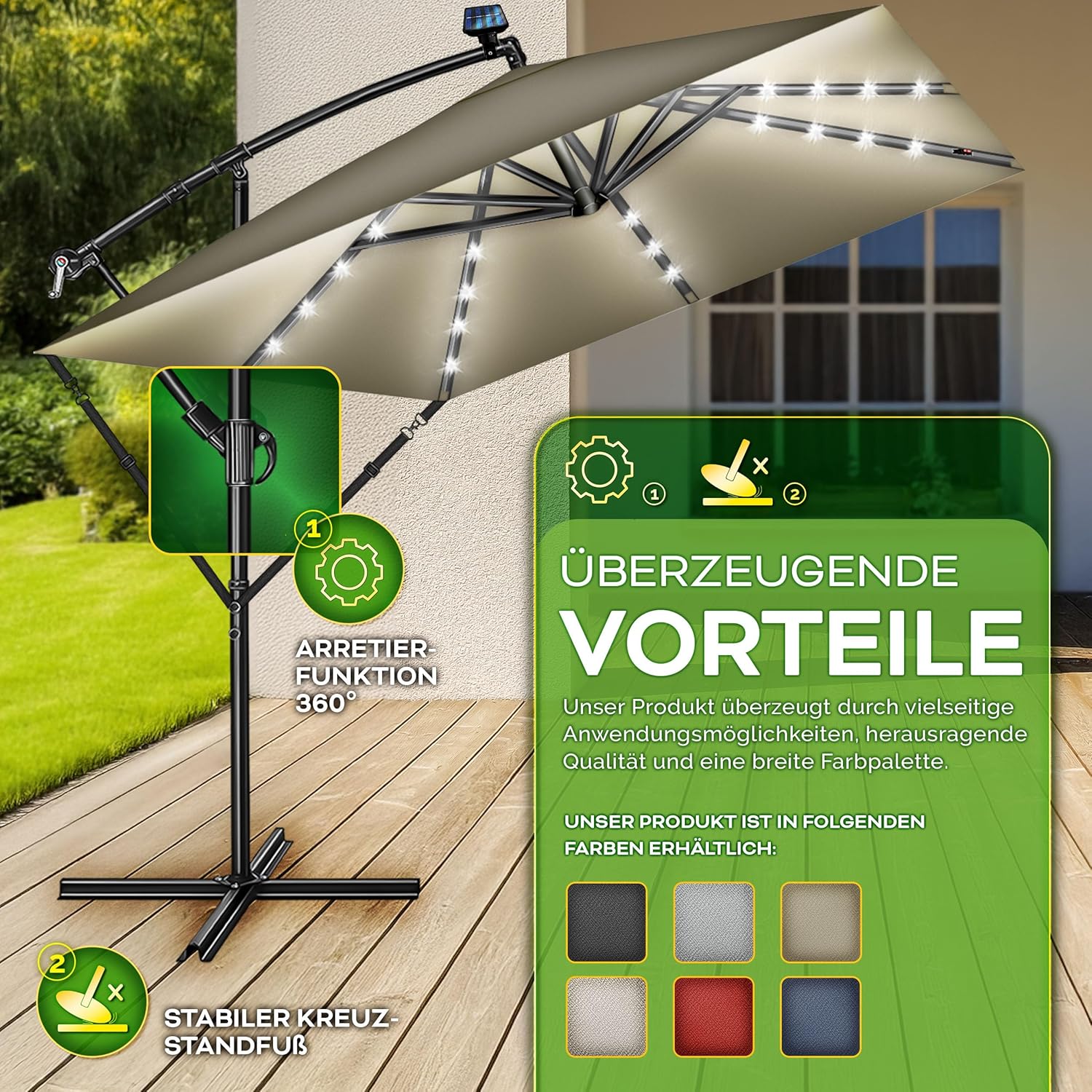 Tillvex® LED Parasol - Rechthoekig - 235x235cm - Verstelbaar - Bruin •
