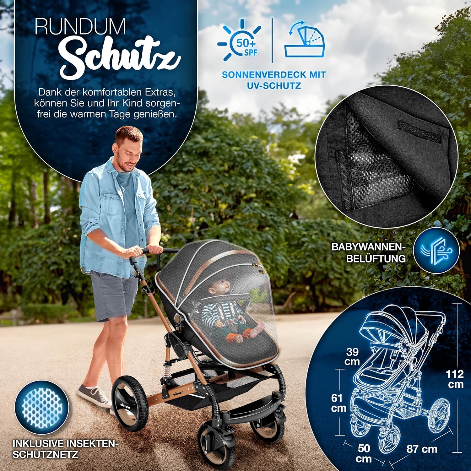 Kinderwagen 3 in 1 - Buggy - Wandelwagen - Kinderbuggy - Champagne - KIDUKU®
