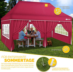 tillvex Paviljoen, 3 x 6 m, waterdicht, pop-up vouwpaviljoen, in hoogte verstelbaar, tuintent, uv-bescherming 50+, partytent met tas voor de tuin, rood, met 6 zijdelen