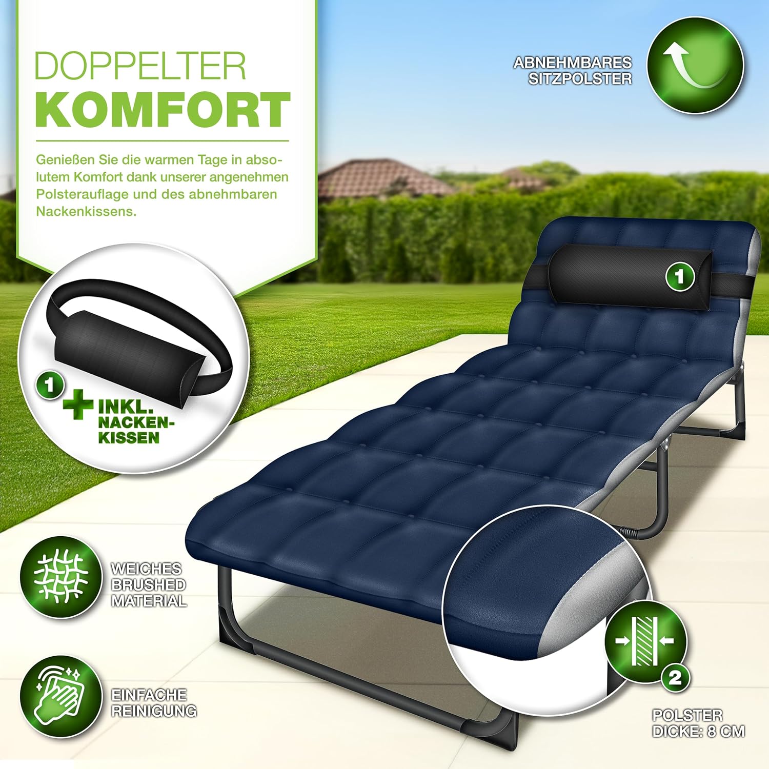 Ligbed - Ligstoel - Zonnebed - Opvouwbaar - Blauw - Tillvex® •