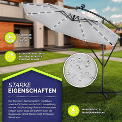 Tillvex® LED Parasol - Zweefparasol - Ø350cm - 360° Draaibaar - Wit