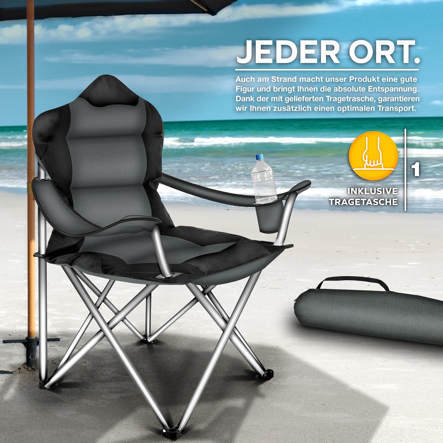 TRESKO® Campingstoel - Visstoel - Vouwstoel - Grijs