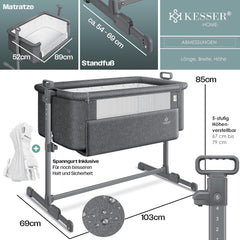 KESSER® 3in1 Ledikant - Babybed - Verstelbaar - Inklapbaar - Grijs •