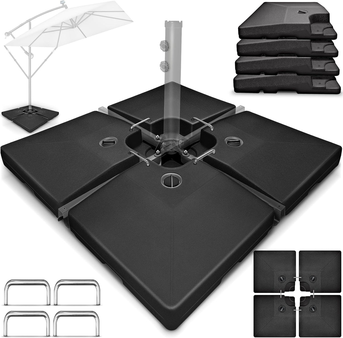 Tillvex® Parasoltegel - Parasolvoet  - Vulbaar tot 120 kg  - Zwart