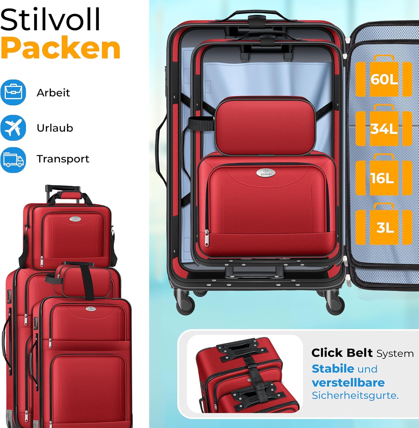 KESSER® Reiskofferset - 4-delig - Trolley - Kofferset - Rood