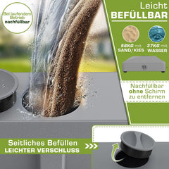 tillvex Gravia Parasolstandaard met wielen en remmen, parasolstandaard kan worden gevuld, 37 liter / 56 kg, parasolgewicht parasol en marktscherm Ø 1,8 - 3,7 m, weerbestendig en uv-bestendig, grijs