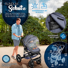 Kinderwagen 3 in 1 - Buggy - Wandelwagen - Kinderbuggy - Blauw - KIDUKU®