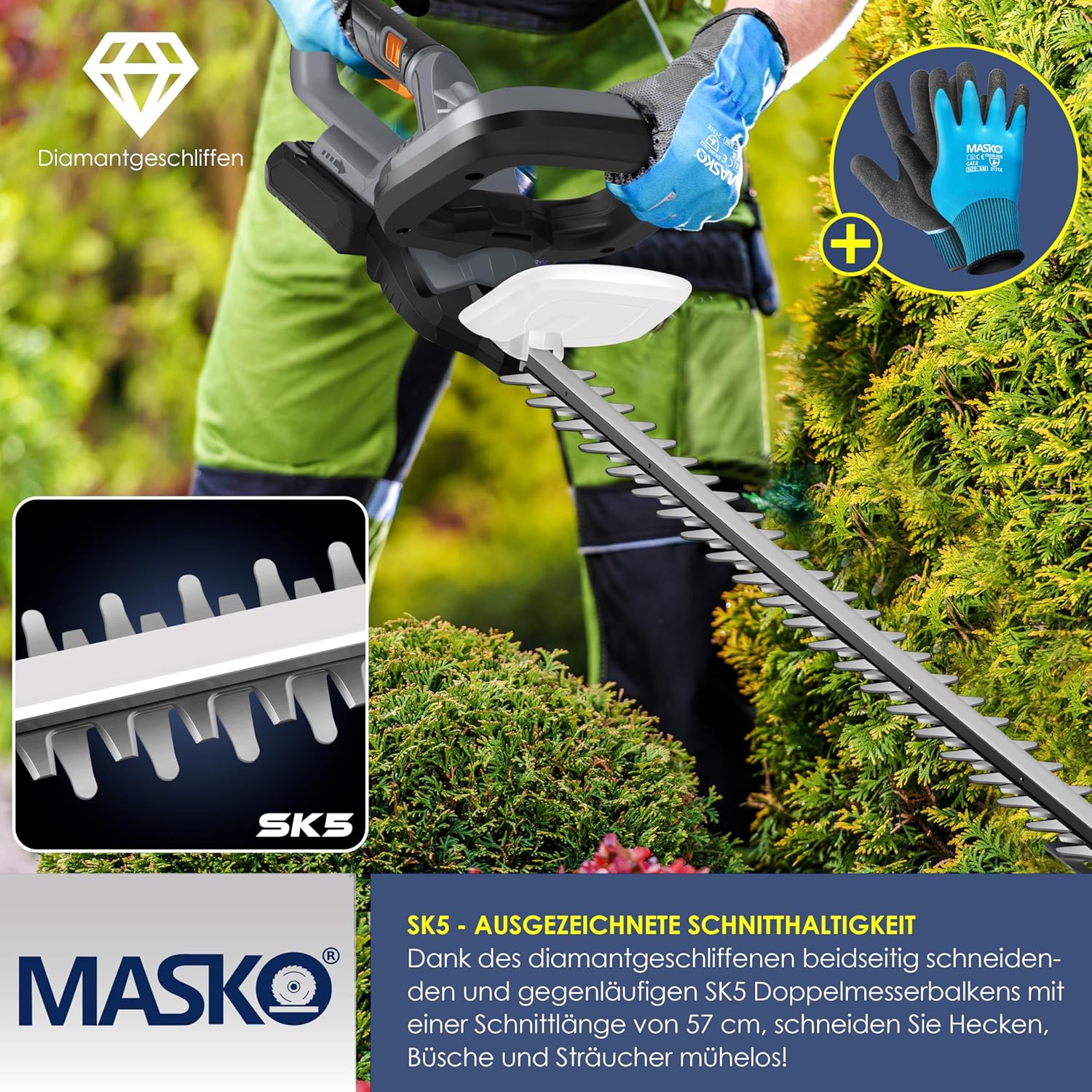 MASKO® Accu Heggenschaar - 57cm snijlengte - Grijs