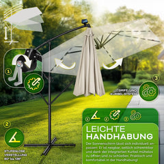 tillvex® Aluminium parasol, rechthoekig, diameter 330 cm, + afdekking met zwengel, rechthoekig, met standaard en windbescherming, tuinparasol, uv-bescherming aluminium, zwengelparasol, marktparasol,