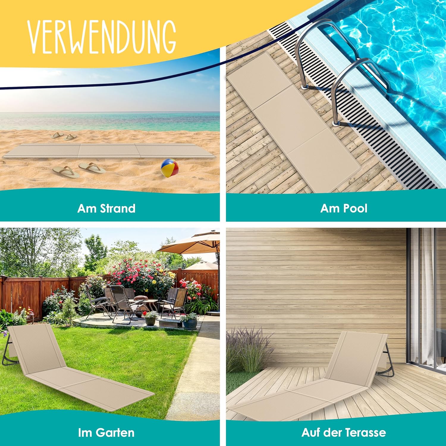 KESSER® Set van 2 opvouwbare strandmatten, met verstelbare rugleuning, draagriem, waterdichte tas en opslag, opvouwbare ligstoel voor strand, tuin en terras, elk 130 kg belastbaar