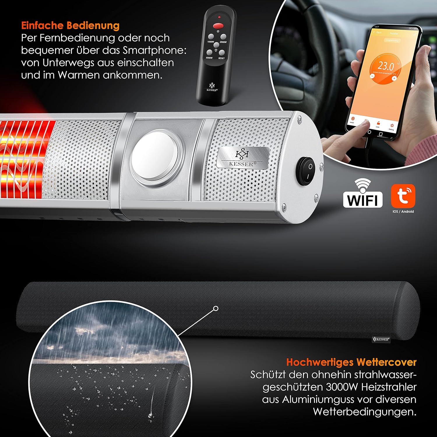 Infrarood Verwarming - Terrasverwarmer - Elektrische Heater - Zilver - KESSER®