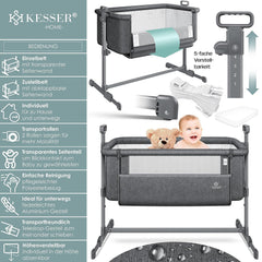 KESSER® 3in1 Ledikant - Babybed - Verstelbaar - Inklapbaar - Grijs •