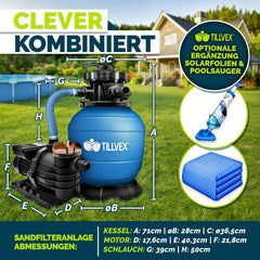 Zandfilterpomp - Zandfilter voor zwembad - met timer - 13200L/u - Blauw