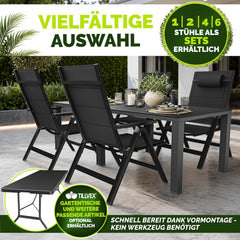 tillvex® Tuinstoel met hoge rugleuning, 1 stuk, met armleuningen en hoofdkussen | Klapstoel 7-voudig verstelbaar incl. bekleding | campingstoel inklapbaar, weerbestendig en ademend | tuinstoelen aluminium