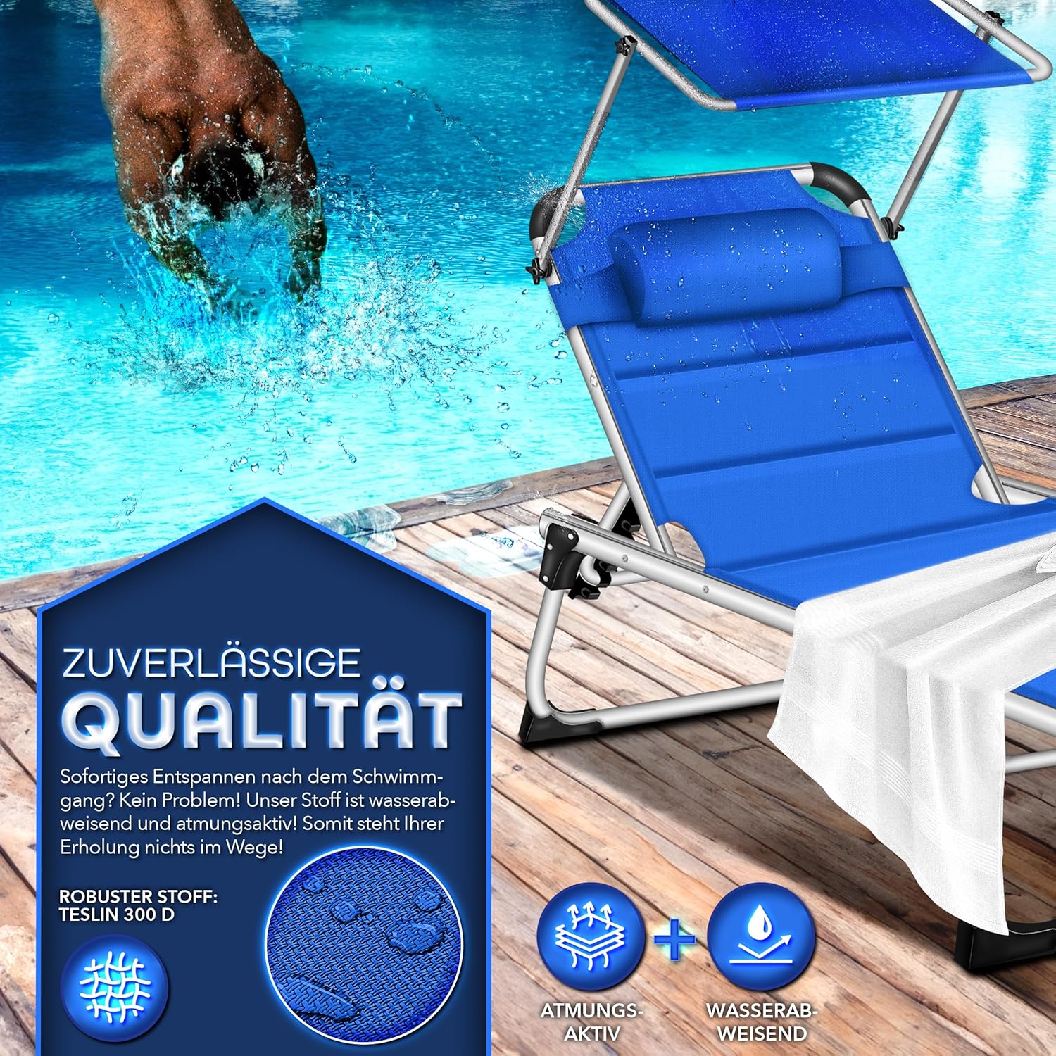 Ligbed - Ligstoel - Zonnebed - Opvouwbaar - Blauw - Tillvex®