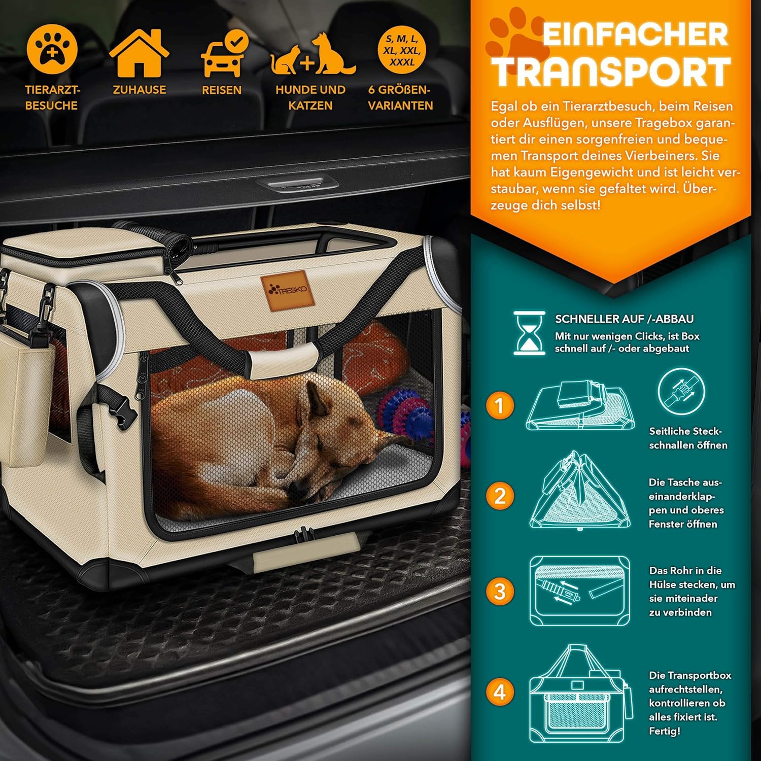 Reisbench hond - Draagtas hond - Transportbox - 92x63x63 cm - Beige