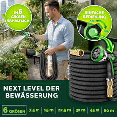 TRESKO® Flexibele tuinslang 60 m met 3-voudige latex & 10 modi douche | Flexislang rekbaar incl. 1/2" & 3/4" adapter, wandhouder & tas | waterslang flexibel met messing aansluitingen