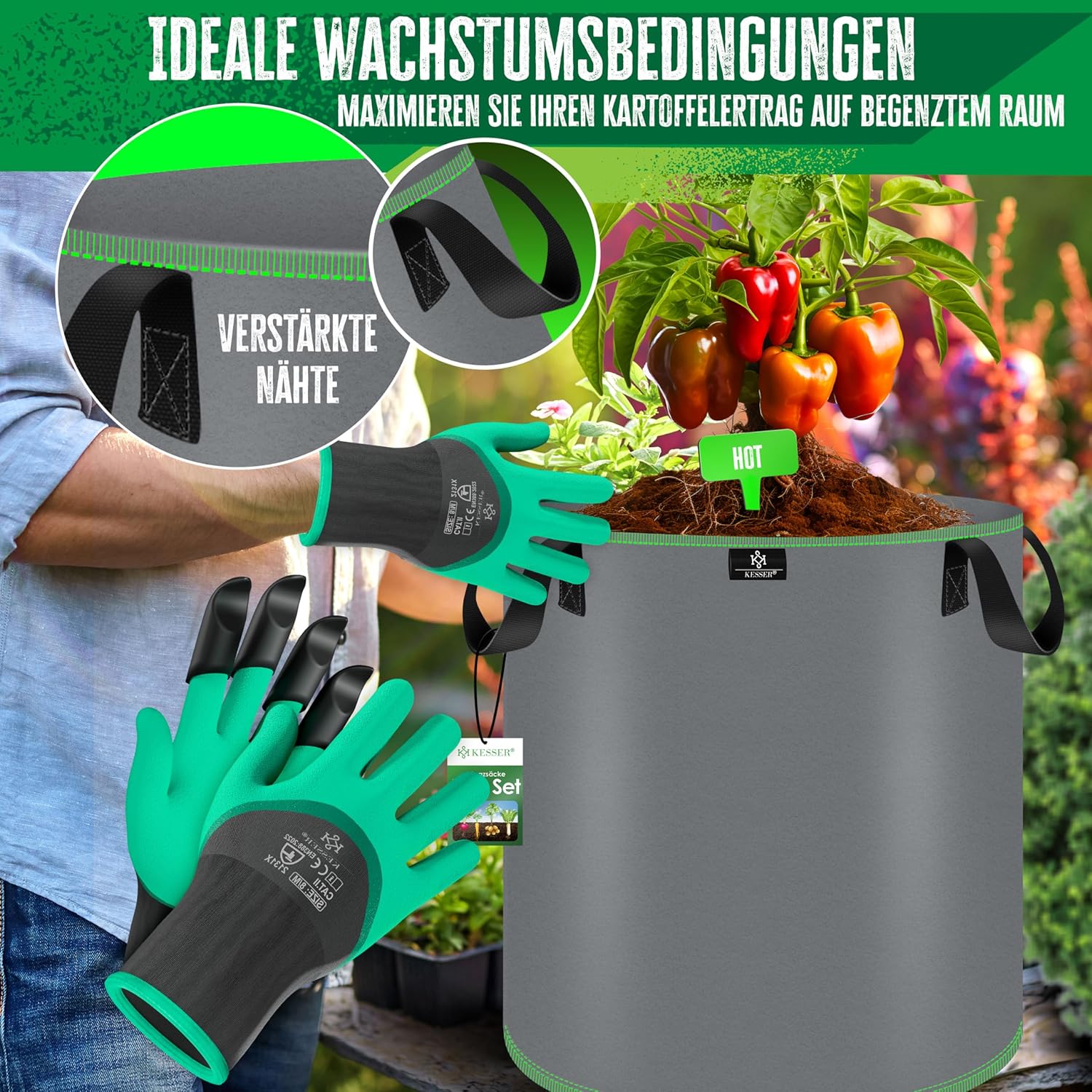 KESSER® 5x Plantenzak - 20L - Plantenzakken - Grijs