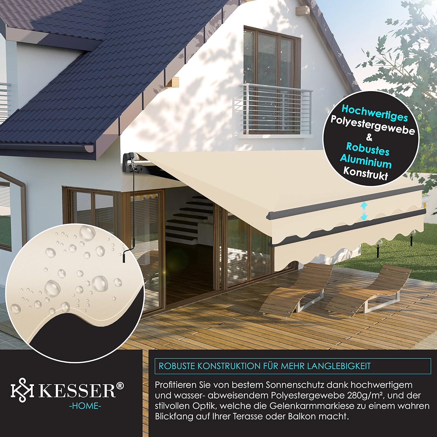 Elektrische Luifel - Zonnescherm - 250x200cm - Beige - KESSER®