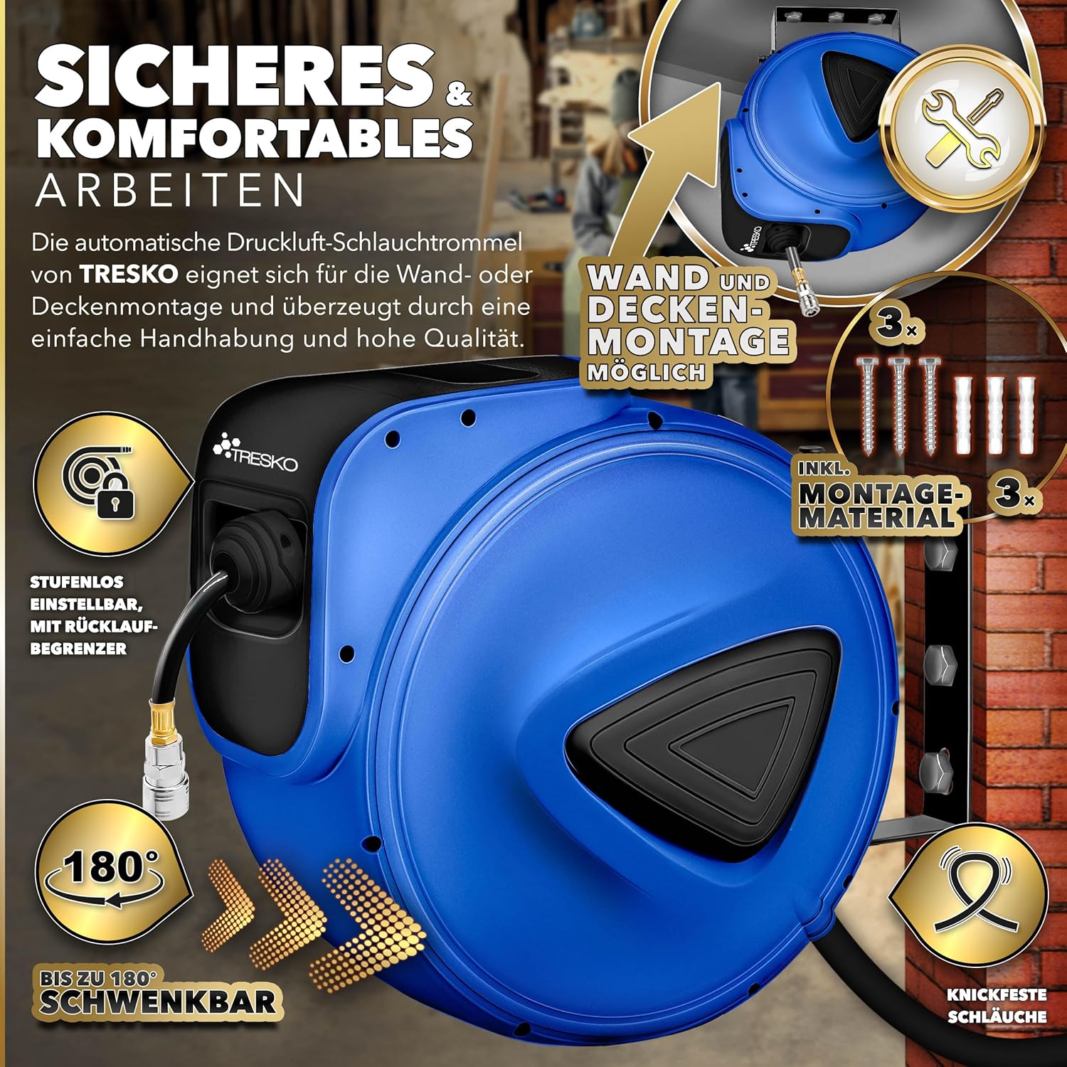Automatische Luchtslanghaspel - Luchthaspel - 30 meter - Blauw