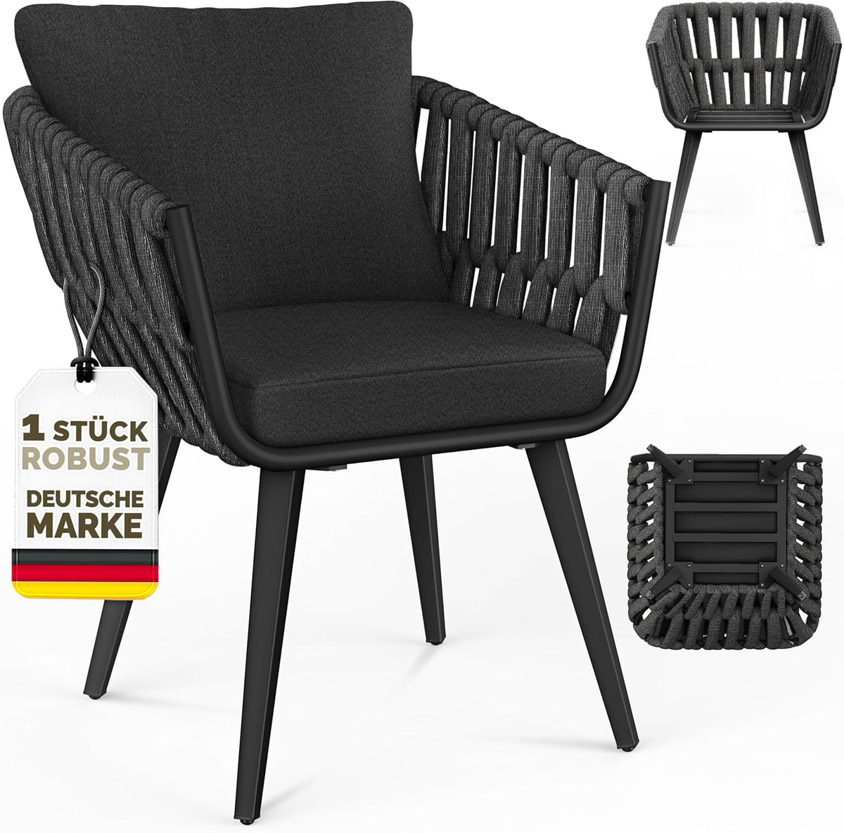 tillvex® Tuinstoel, 1 stuk, weerbestendig, met armleuning, outdoorstoelen tot 160 kg belastbaar, tuinstoelen, uv-bestendig, terrasstoel, fauteuil, tuinmeubelen, terras, balkon, tuin