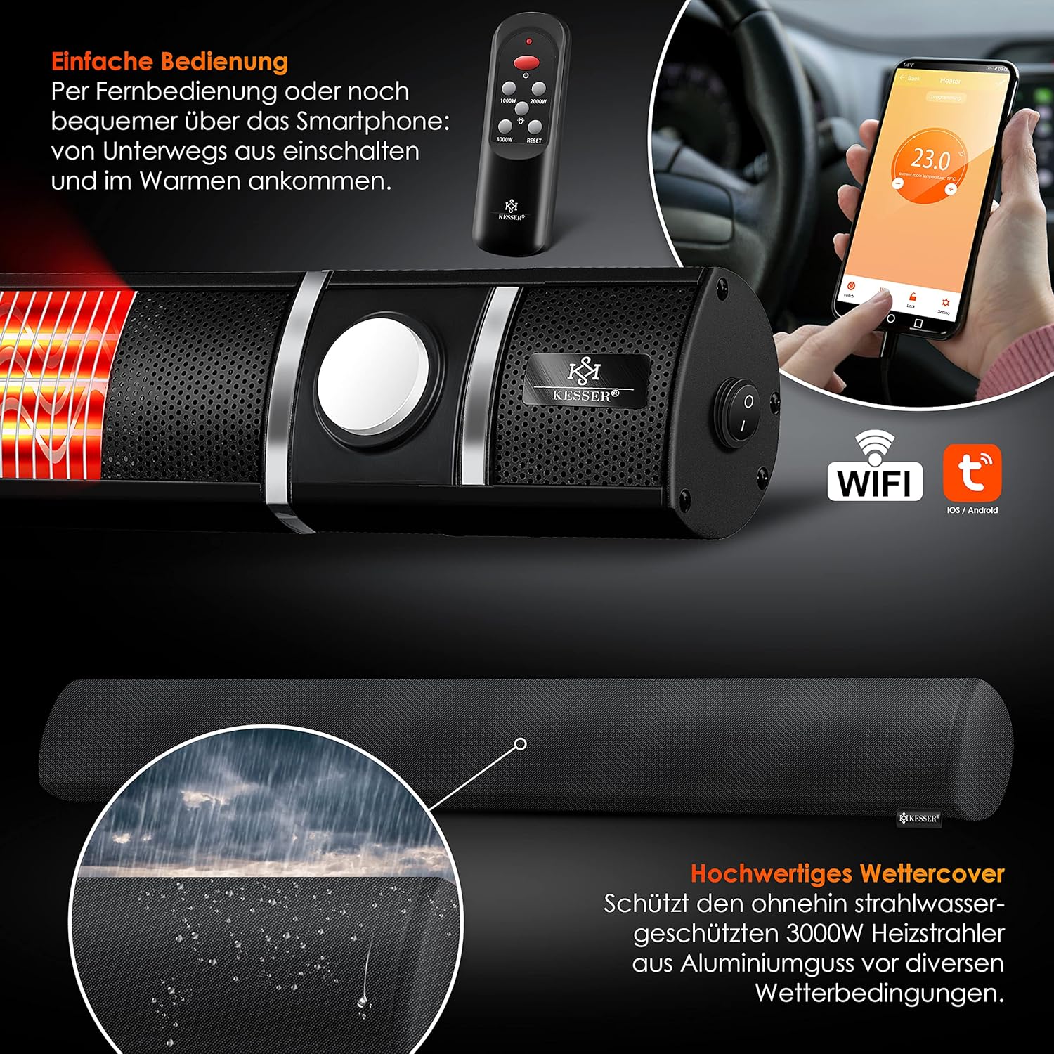 Infrarood Verwarming - Terrasverwarmer - Elektrische Heater - Zwart - KESSER®
