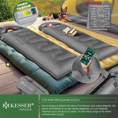 KESSER® Slaapzak voor buiten, 175 x 83 cm, dekenslaapzak, 3-4 seizoenen, campingslaapzak voor volwassenen en kinderen, licht, draagbaar, warm en waterafstotend, inclusief campinglamp en zijzak