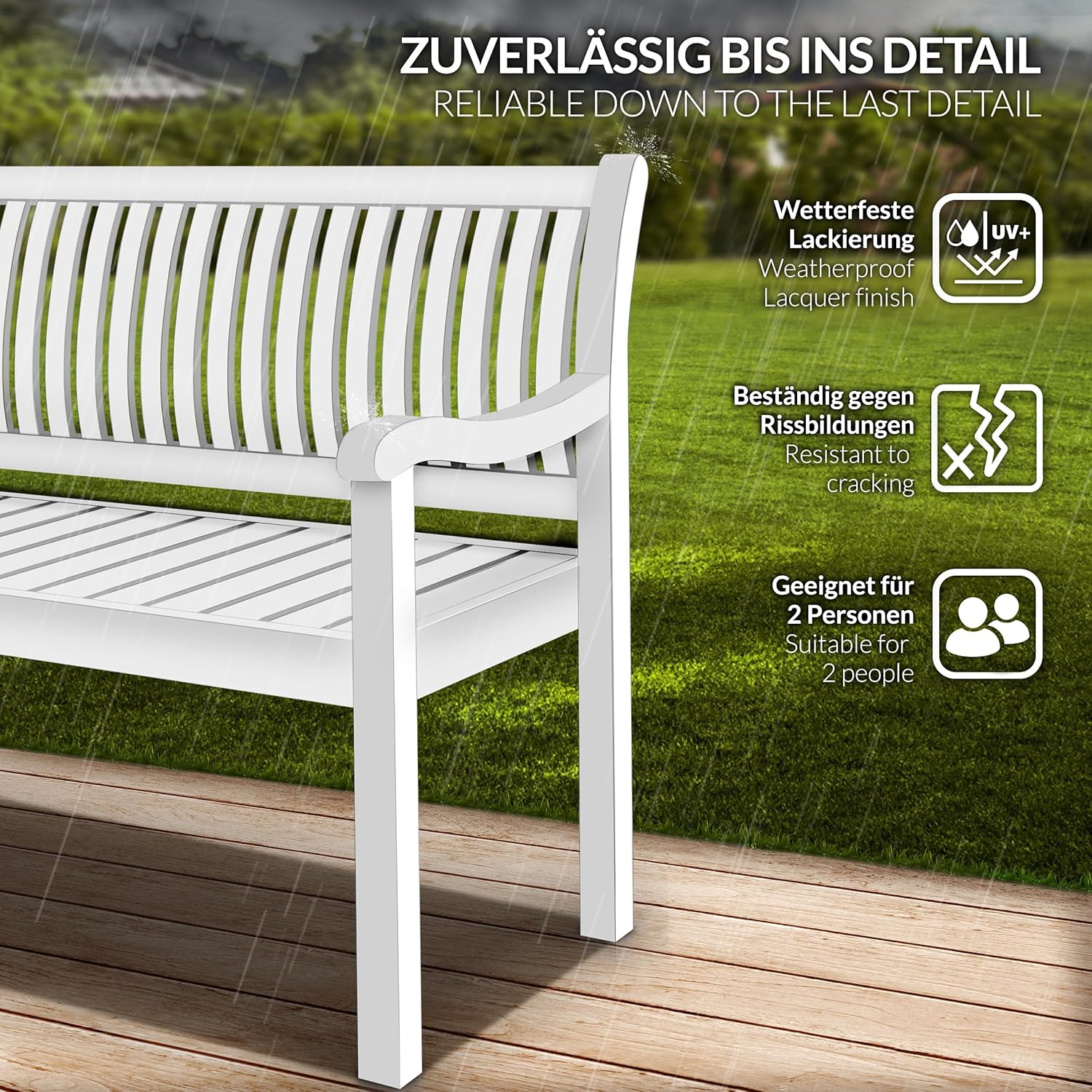 tillvex Houten tuinbank, 3-4-zits incl. afdekking, weerbestendig, 150 cm, massief houten parkbank, 320 kg belastbaar, voor balkon, terras en tuin, wit