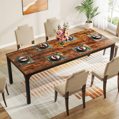 Tribesigns Eettafel, industriële keukentafel voor 6 - 8 personen, 200 x 70 x 75 cm, rechthoekige eettafel met robuuste metalen poten, voor eetkamer, keuken, woonkamer, rustiek bruin