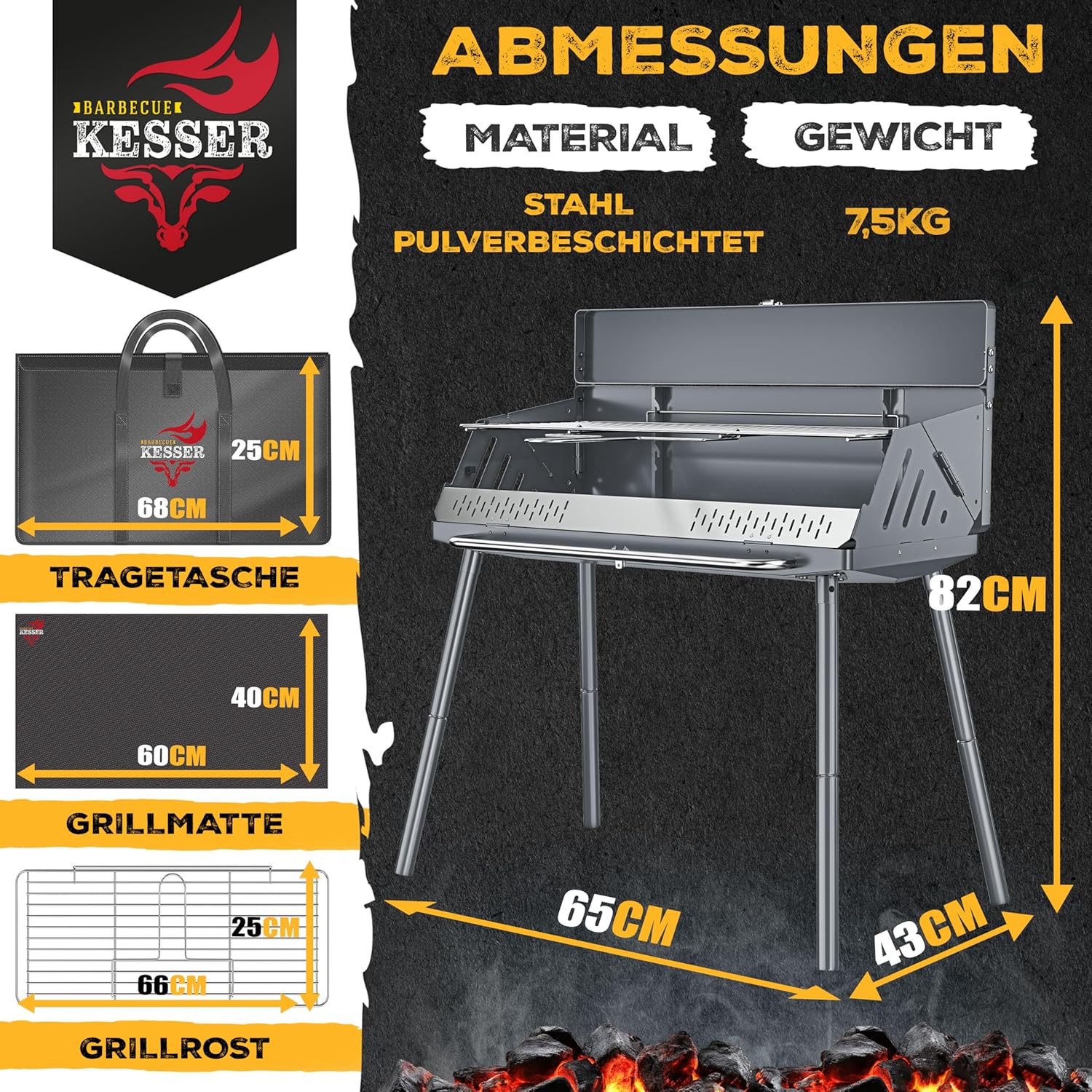 KESSER® XL Houtskoolbarbecue - BBQ - Zilver