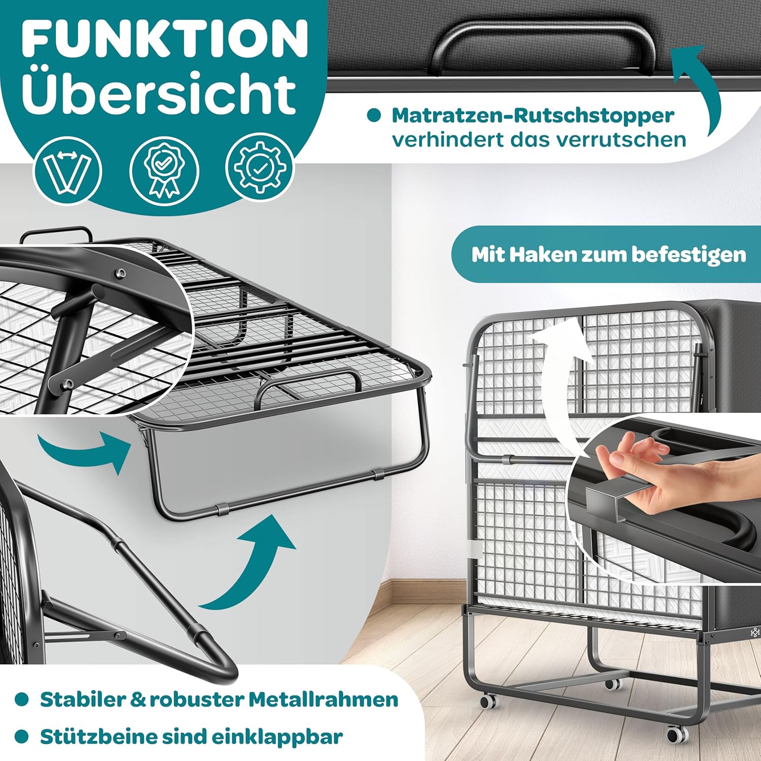 KESSER® Opklapbed - Logeerbed - Inc. Matras - tot 250 kg - Antraciet