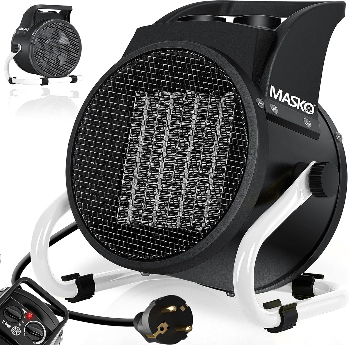 MASKO® Elektrische verwarming, ventilatorkachel, bouwverwarming, keramische warmtestraler, elektrische verwarming met thermostaat, elektrische verwarming met 3 warmtestanden, verwarmingsventilator